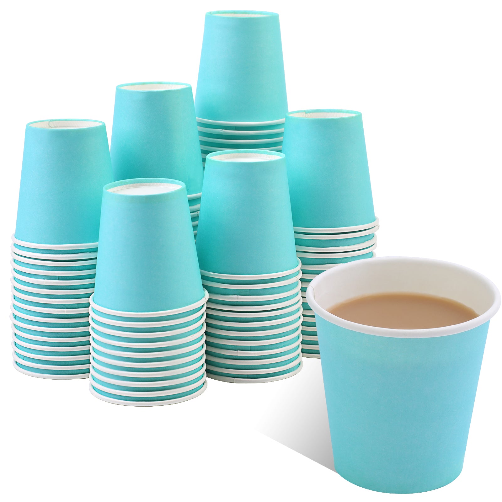 Sparkle and Bash 100 Pack Mini Disposable Paper Cups with Geometric Design for Espresso, Mouthwash, Tea, Coffee (4oz, White)