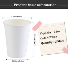 Load image into Gallery viewer, Wuadua 12 Oz Disposable Paper Cups 200 Pack White Paper Hot Cup
