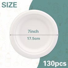 Load image into Gallery viewer, Wuadua [130-Pack] 7 Inch Disposable Sugarcane Paper Plates
