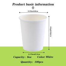 Load image into Gallery viewer, Wuadua 8 Oz Disposable 100 Pack White Paper Hot Cup

