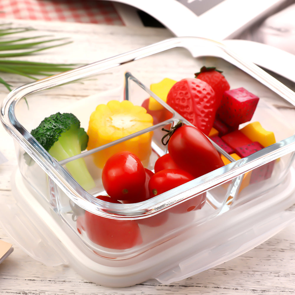 1040ml Glass Lunch Box With 3 Compartments Microwavable Meal